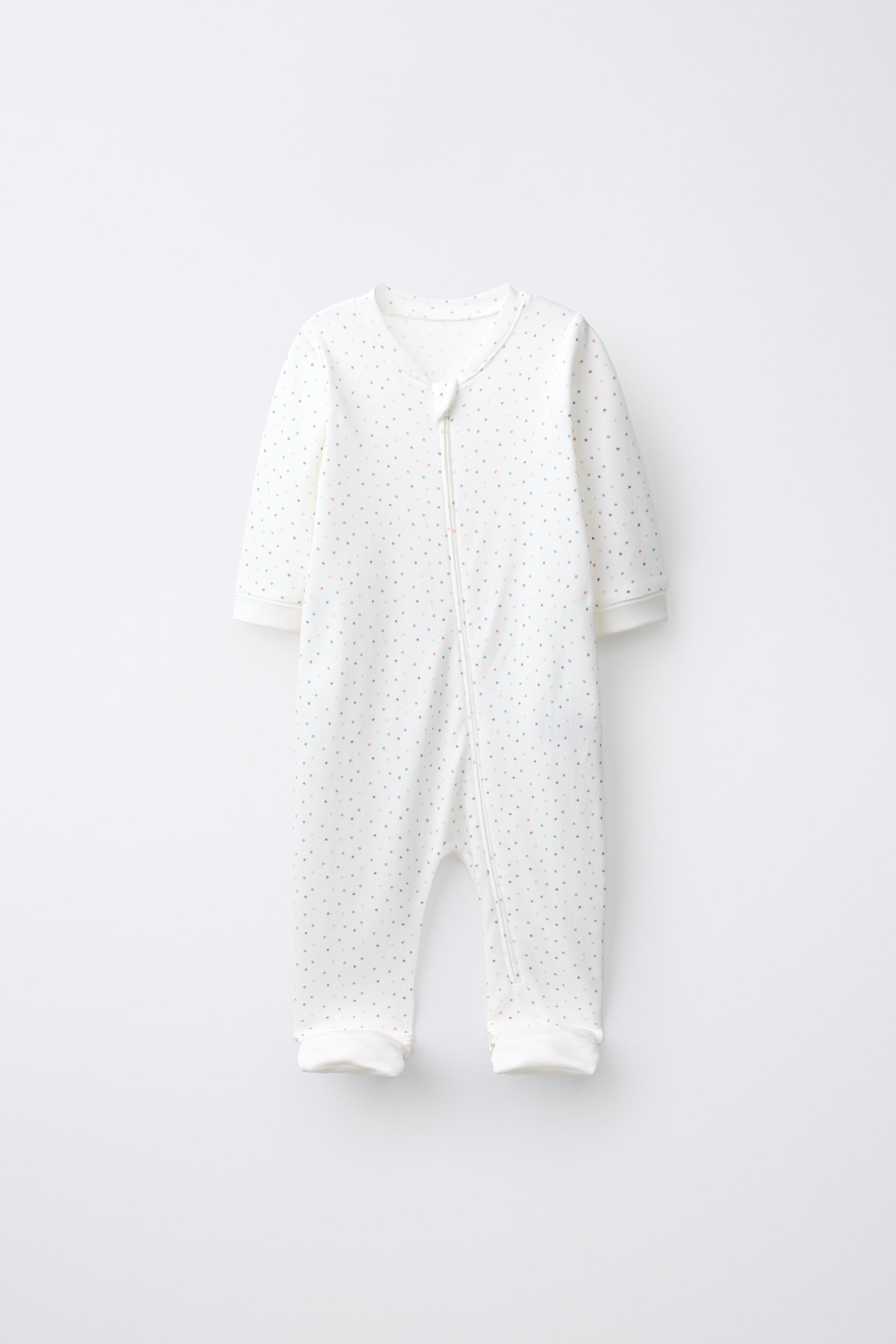 STAR PRINT CONVERTIBLE FOOTED SLEEPSUIT — Ecru / Blue