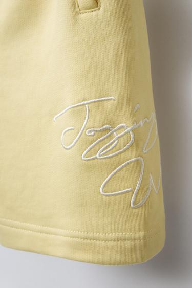 EMBROIDERED JOGGING BERMUDA SHORTS - Yellow by Zara - Image 3