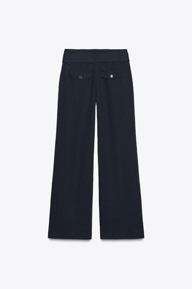 BELTED WIDE-LEG TROUSERS - Navy blue by Zara - Image 7