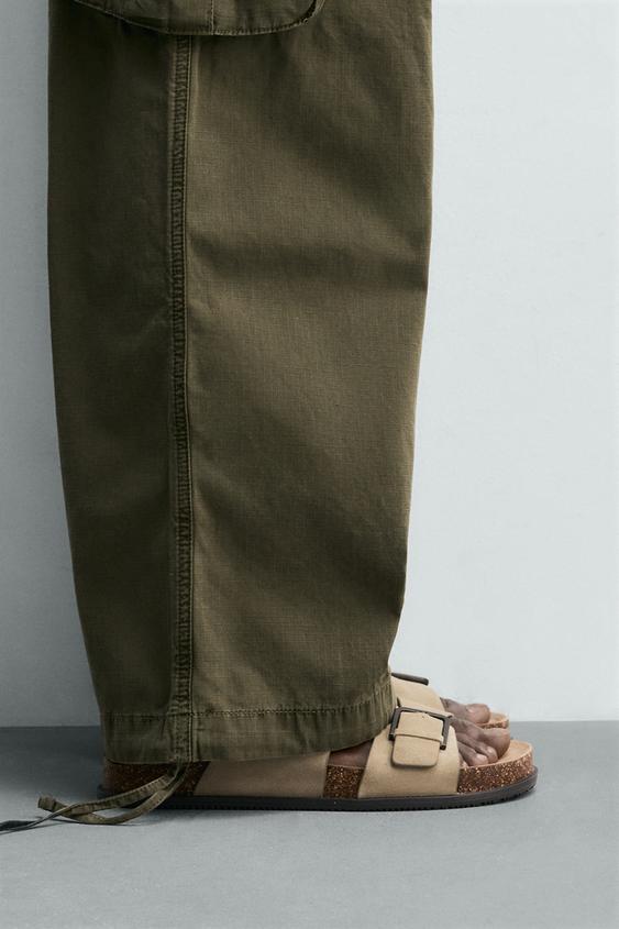 LEATHER STRAP SANDALS - Beige by Zara - Image 0