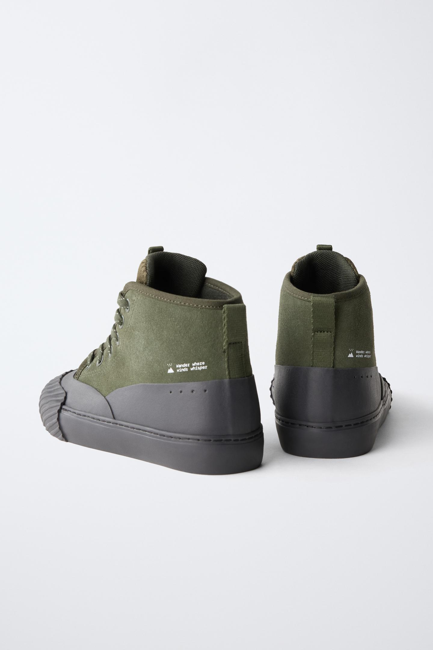 Детские ботинки Zara Leather Sports Ankle, цвет: Хаки зелёный — фото 6