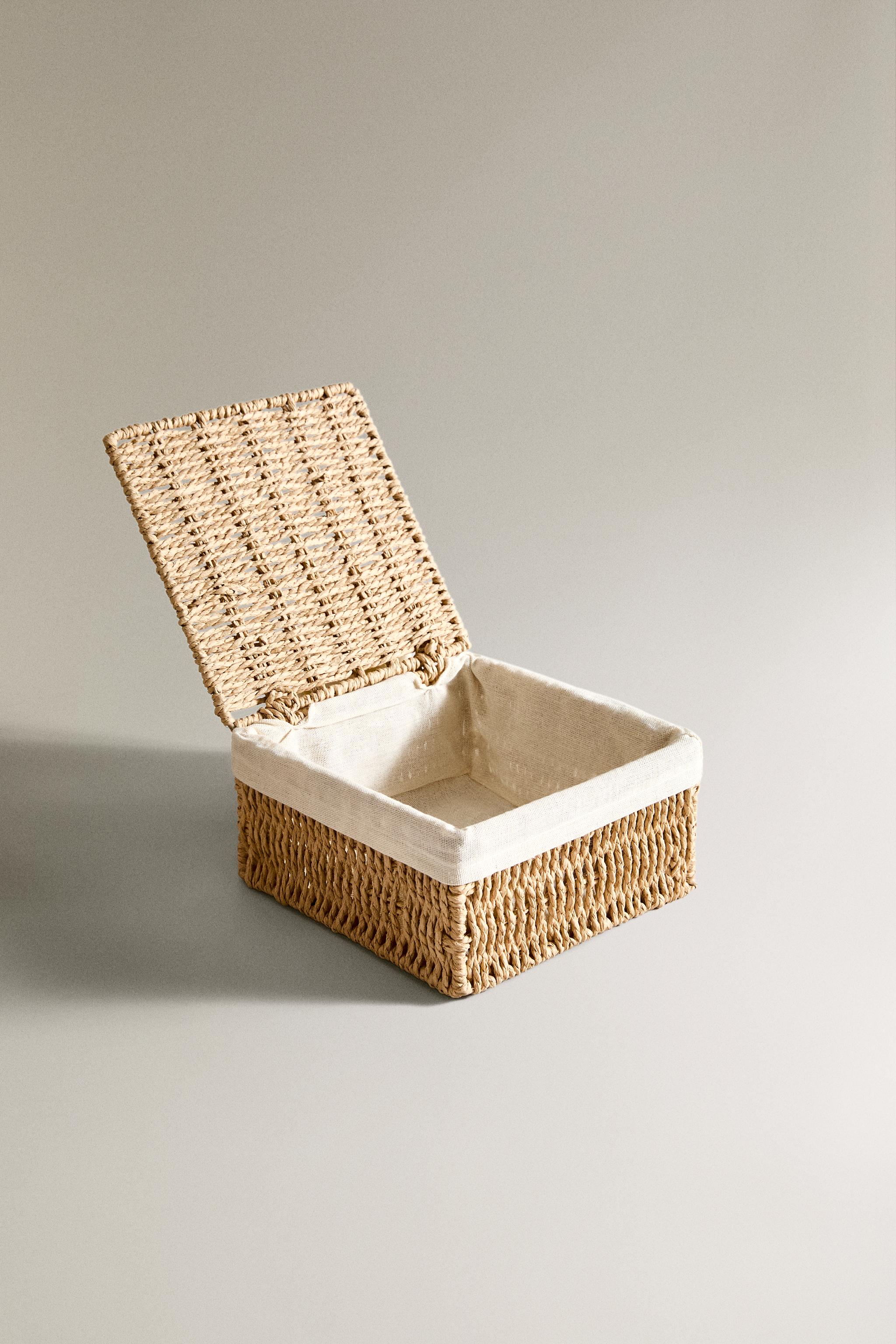 COTTON-LINED BASKET WITH LID