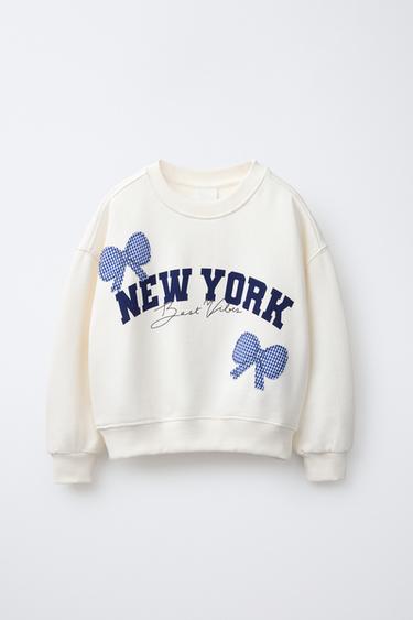 SWEATSHIRT WITH TEXT PATCHES AND GINGHAM CHECK - Oyster-white by Zara - Image 0