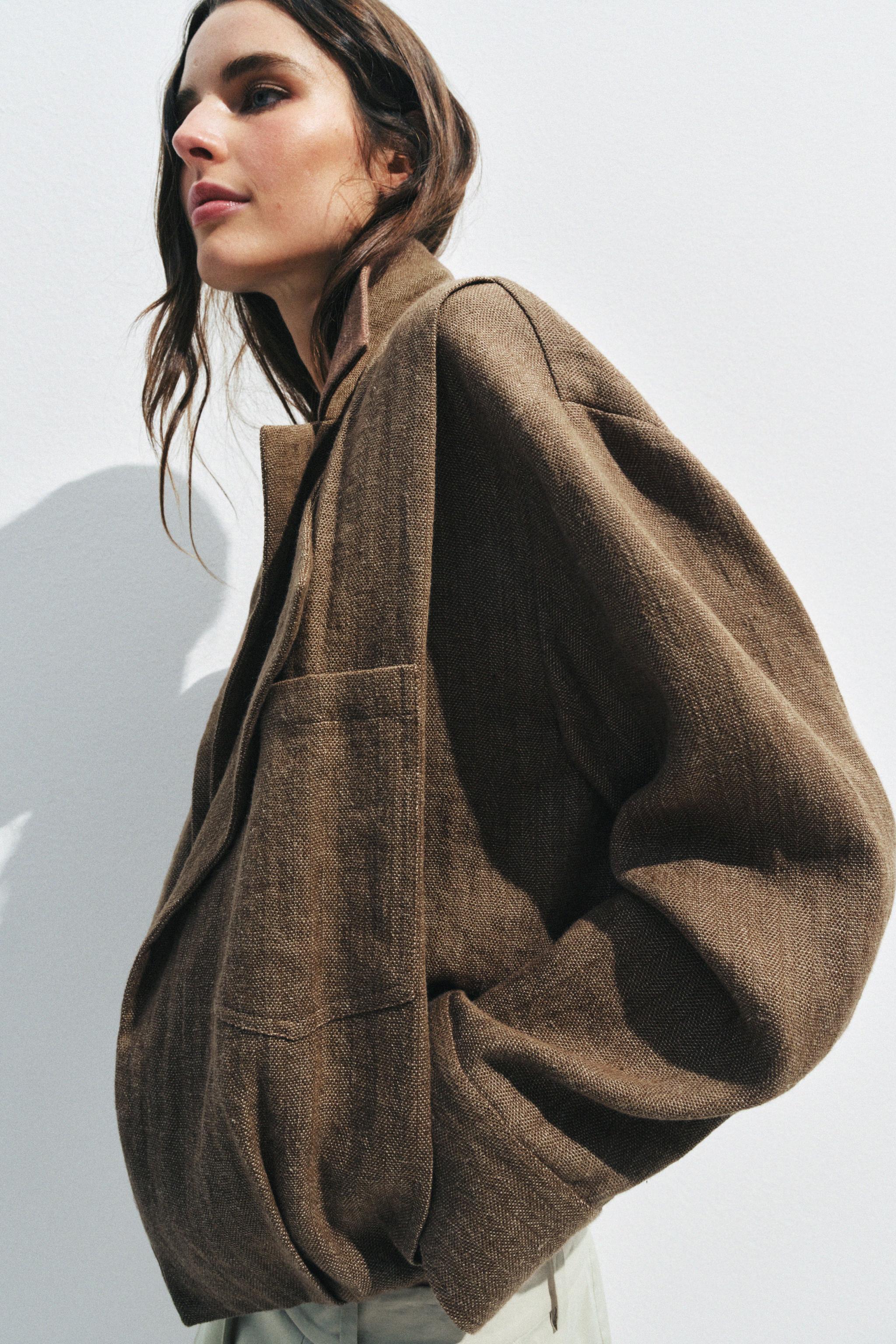 LINEN POCKET BOMBER JACKET ZW COLLECTION