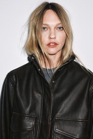 100% LEATHER BOMBER JACKET ZW COLLECTION LIMITED EDITION - Brown by Zara