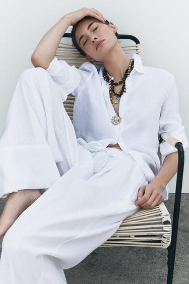 ZW COLLECTION 100% LINEN SHIRT - Oyster-white by Zara - Image 3