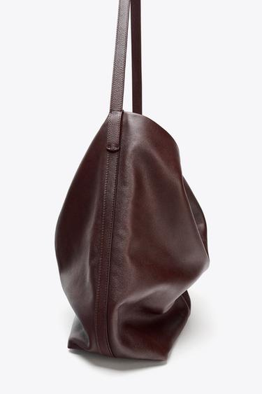 DOUBLE COMPARTMENT LEATHER BUCKET BAG - Burgundy Red by Zara - Image 7