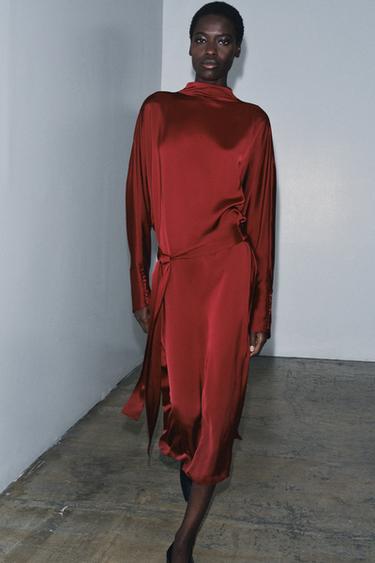 ROBE SATINÉE À NŒUD ZW COLLECTION - Vin de Zara - Image 1