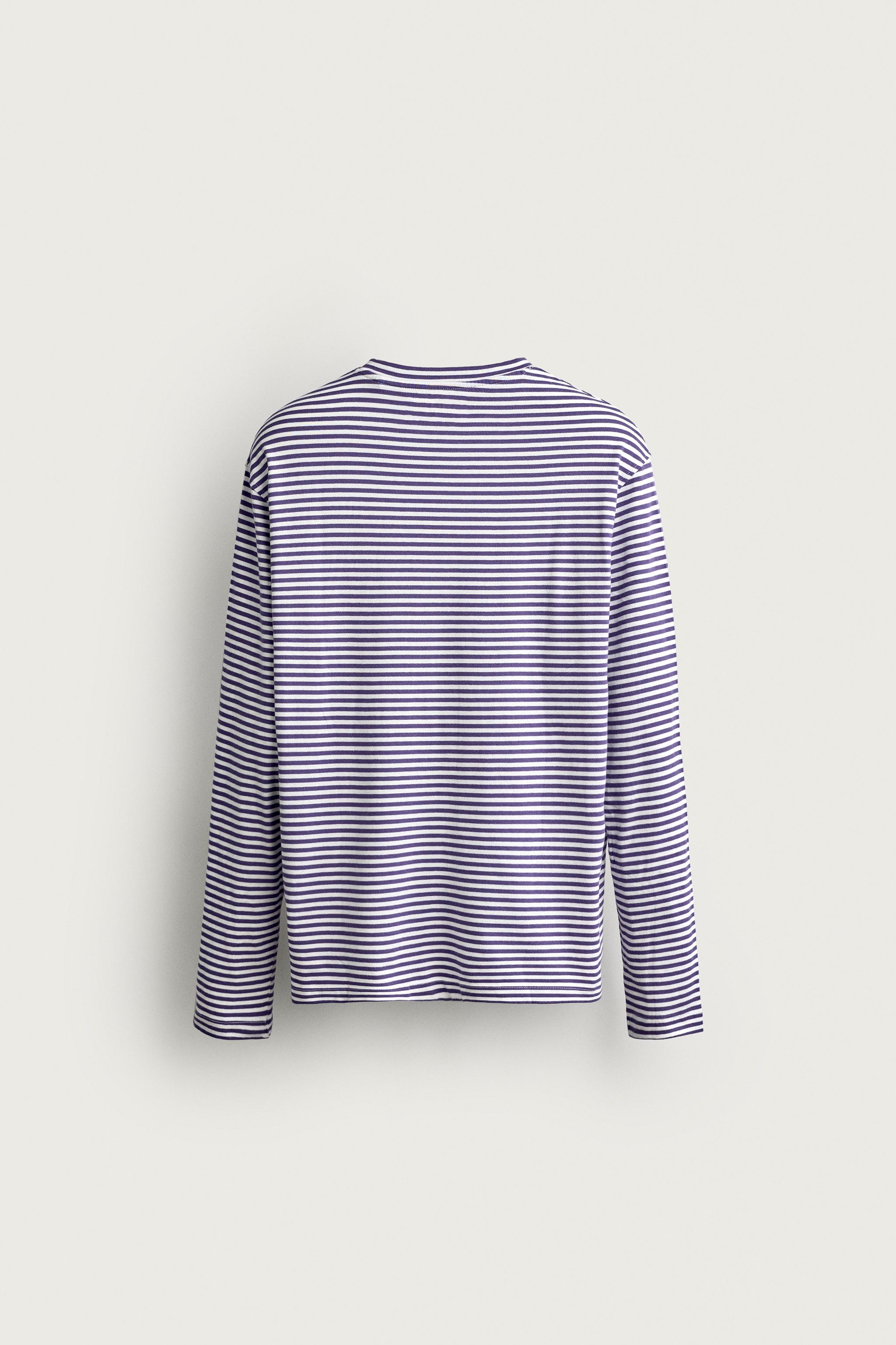 STRIPED LONG SLEEVE REGULAR FIT T-SHIRT — Lilac / White