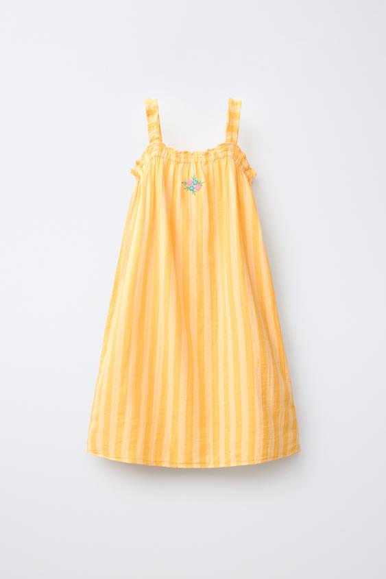 6-14 YEARS/ STRIPED NIGHTDRESS WITH EMBROIDERED FLOWERS - Yellow by Zara - Image 0