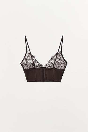 CONTRAST SATIN LACE BRALETTE - Dark brown by Zara - Image 3