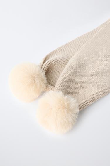 POM-POM KNIT SCARF — Sand 2