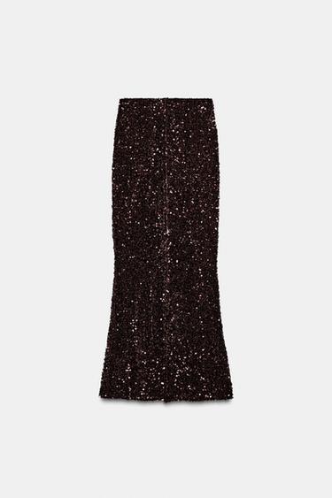 JUPE LONGUE À PAILLETTES - Marron de Zara - Image 6
