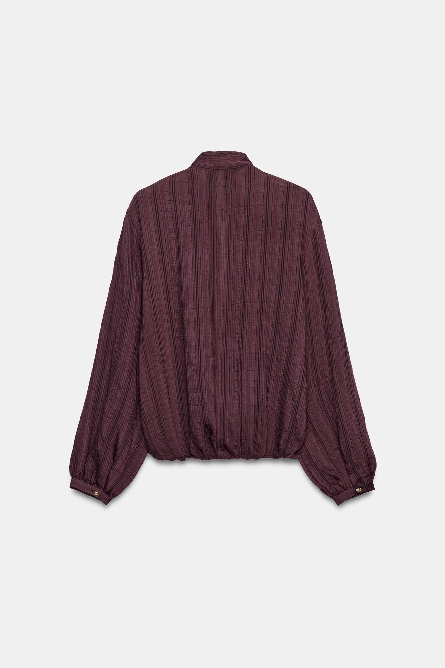 Женская блузка Zara Striped Wrap Blouse, цвет: Бордовый — фото 8