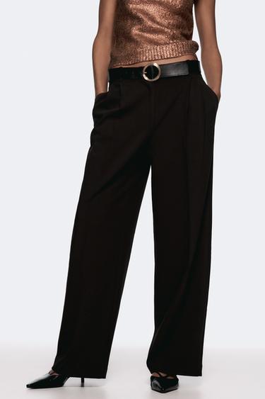 WIDE-LEG DARTED TROUSERS WITH BELT - Black by Zara