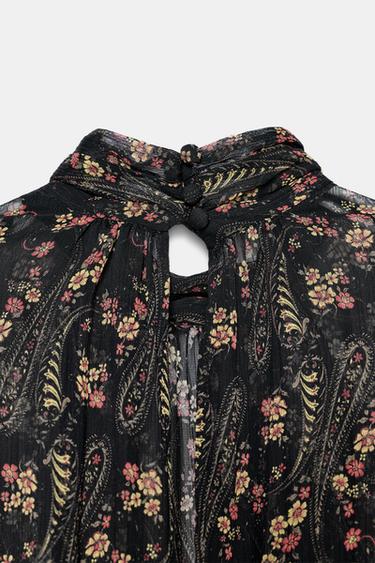 ROBE GAZE DE COTTON À IMPRIMÉ FLEURS - Noir or de Zara - Image 7