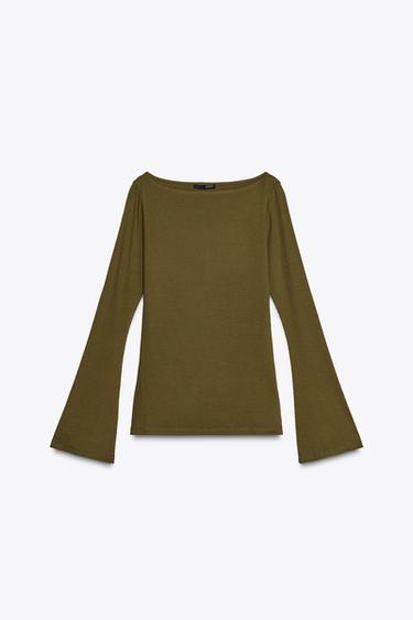 FLARED SLEEVE T-SHIRT - Olive green by Zara