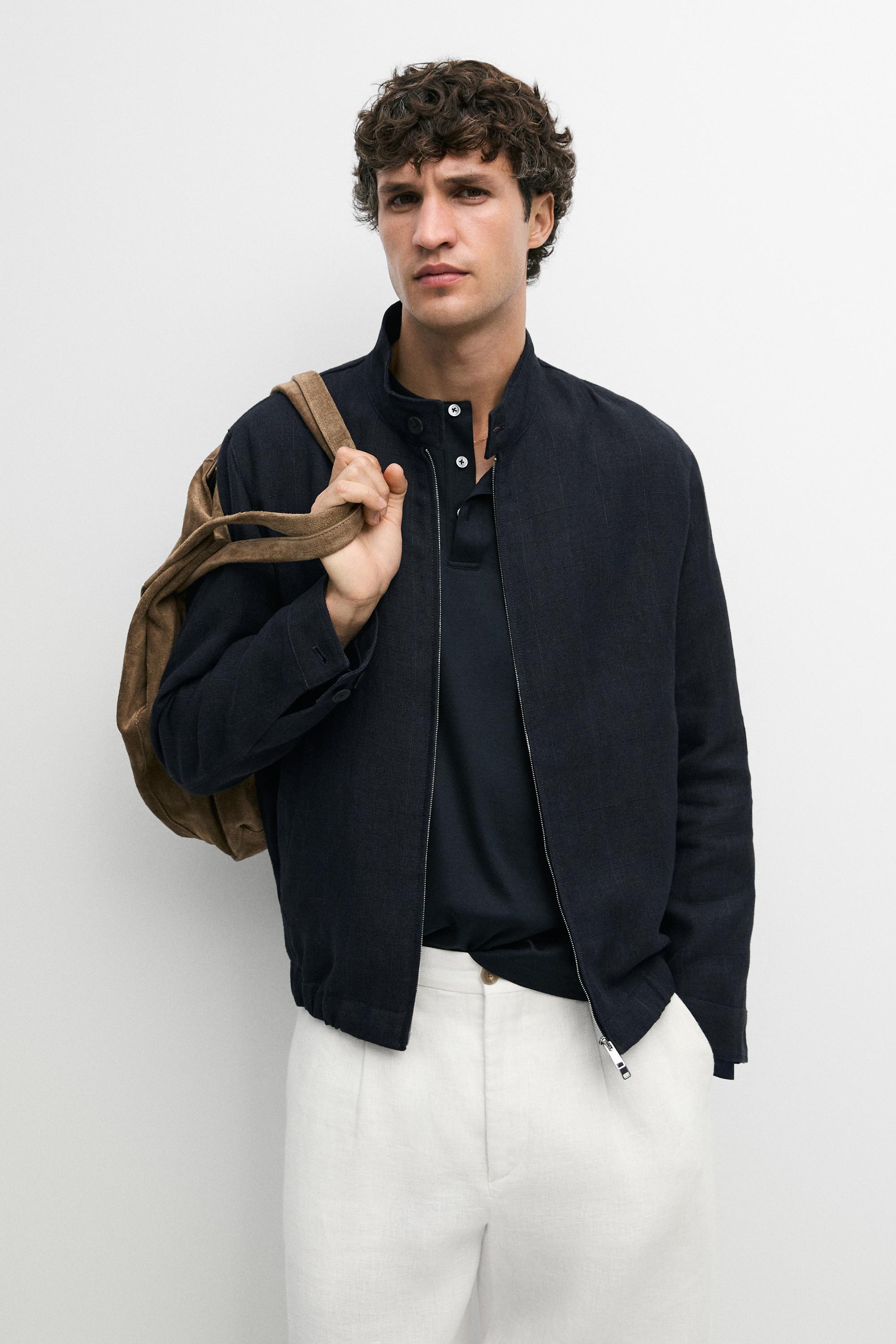 Blouson col officier 100 % lin