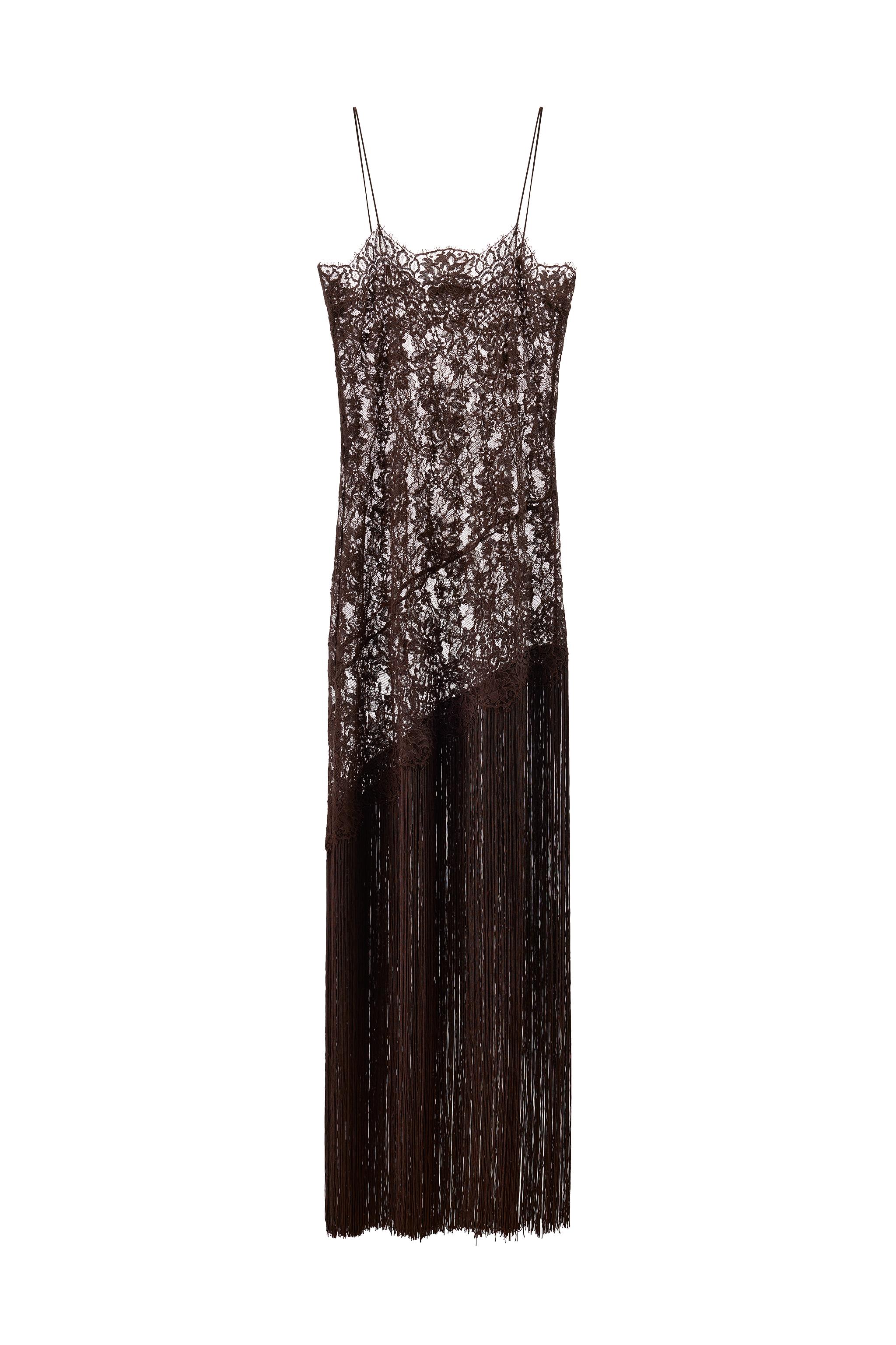 FRINGED LACE STRAP DRESS - Brown | ZARA United States FRINGED LACE STRAP DRESS - Brown | ZARA United States