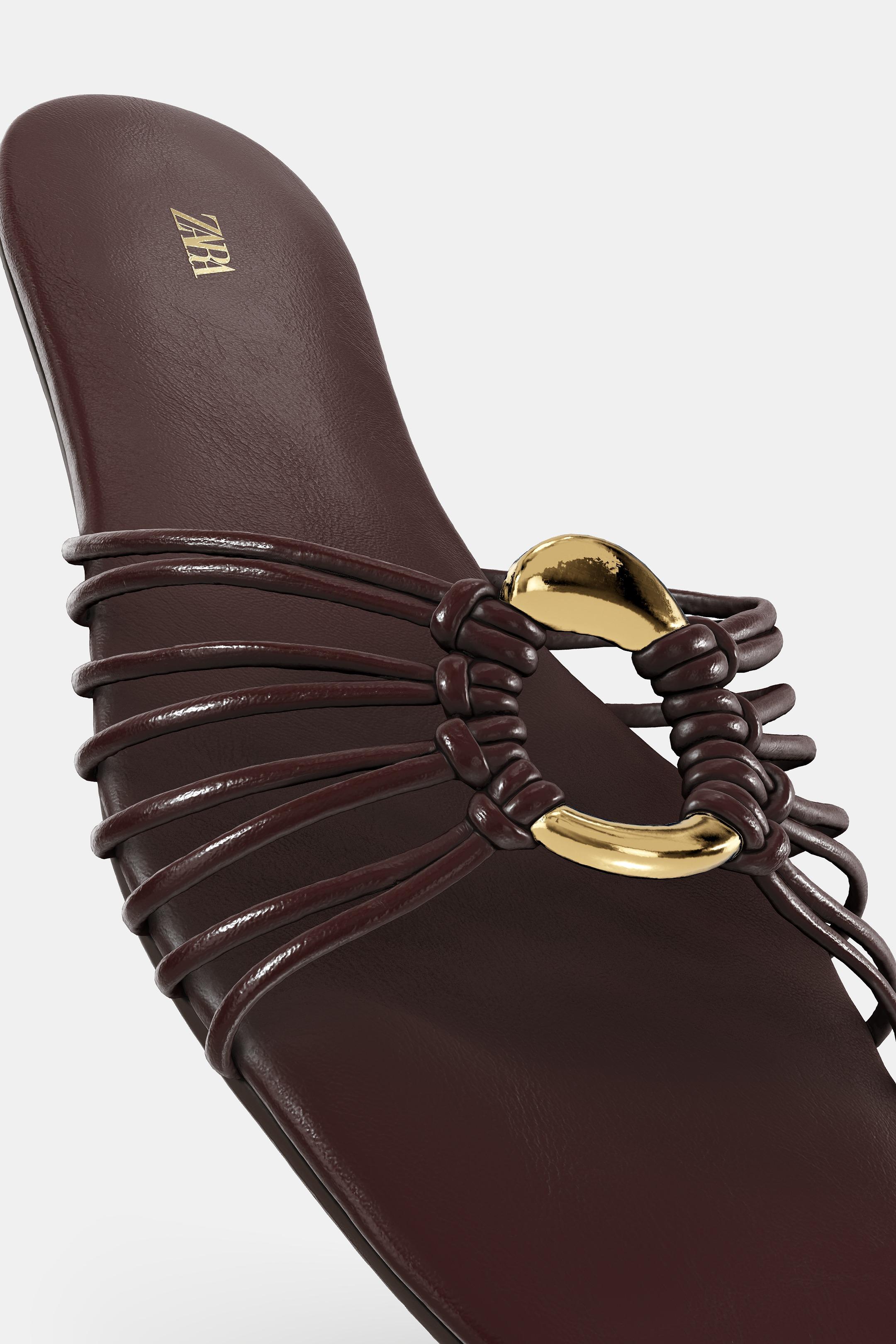 FLAT SANDALS WITH METAL TRIM - Brown by Zara