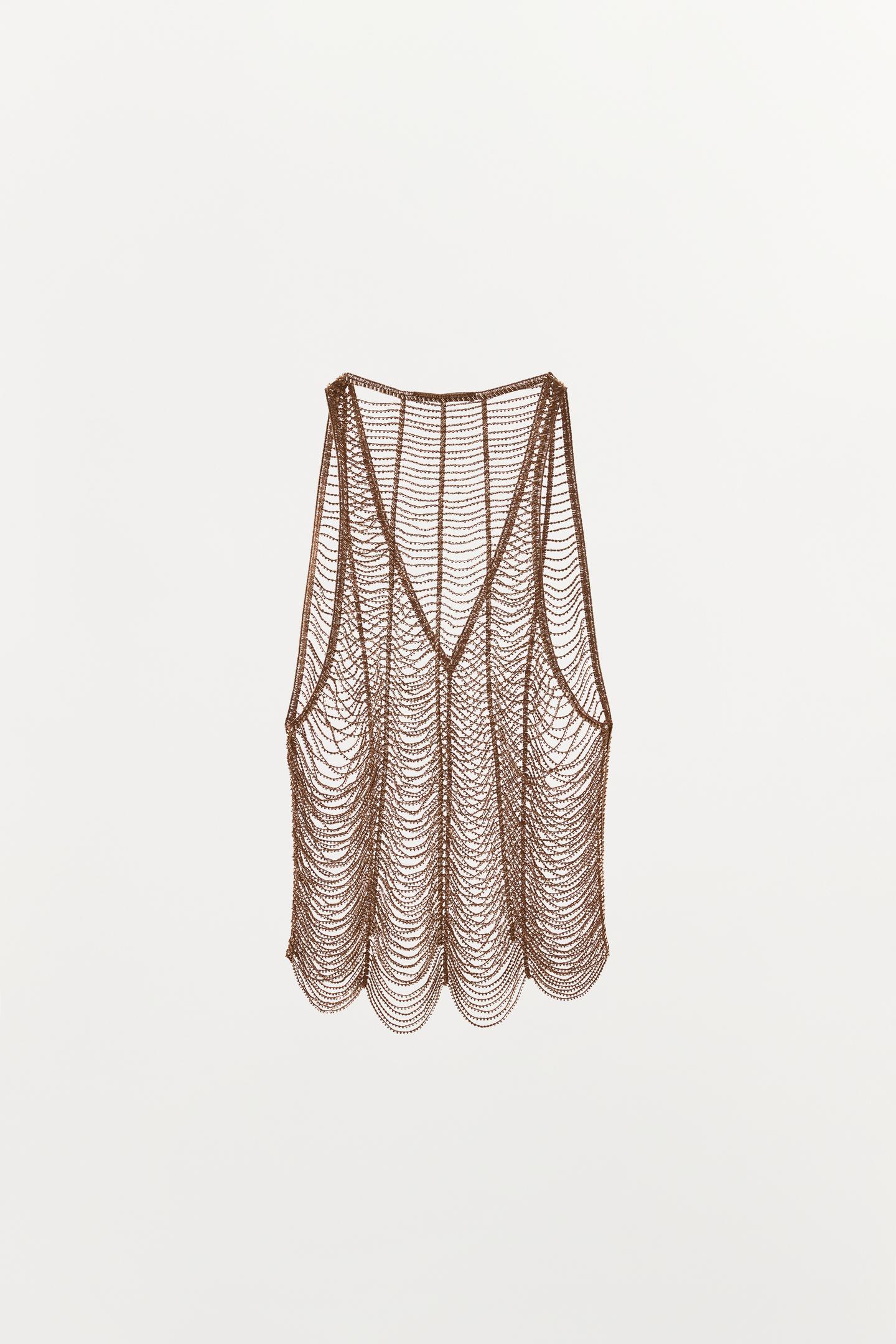 Женский топ Zara Beaded Strappy Top, цвет: Золотой — фото 7