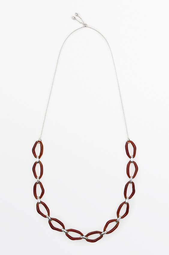 Zara Tortoiseshell-effect glass link necklace - Caramel - Image 0