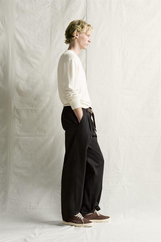 PULL REGULAR FIT À COL EN V - Écru / Chiné de Zara - Image 3
