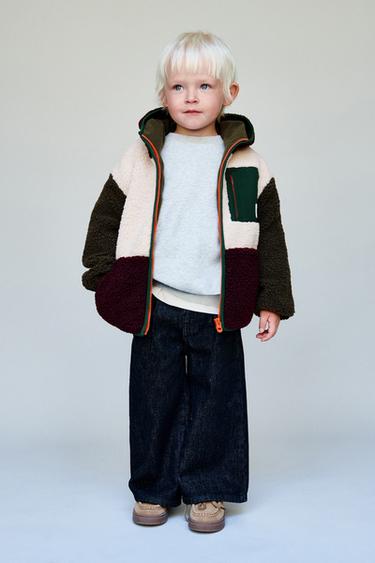 COLOUR BLOCK FAUX SHEARLING FLEECE-LINED JACKET - ecru/khaki by Zara