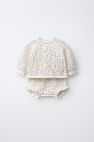 TEXTURED JUMPER AND KNICKERS SET WITH COTTON BLEND AND MULBERRY SILK - Ecru by Zara