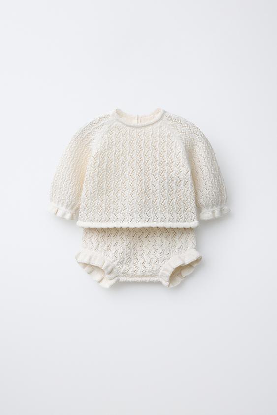 CONJUNTO JERSEY Y BRAGUITA TEXTURA CON ALGODÓN Y SEDA MORERA - Crudo de Zara - Imagen 0