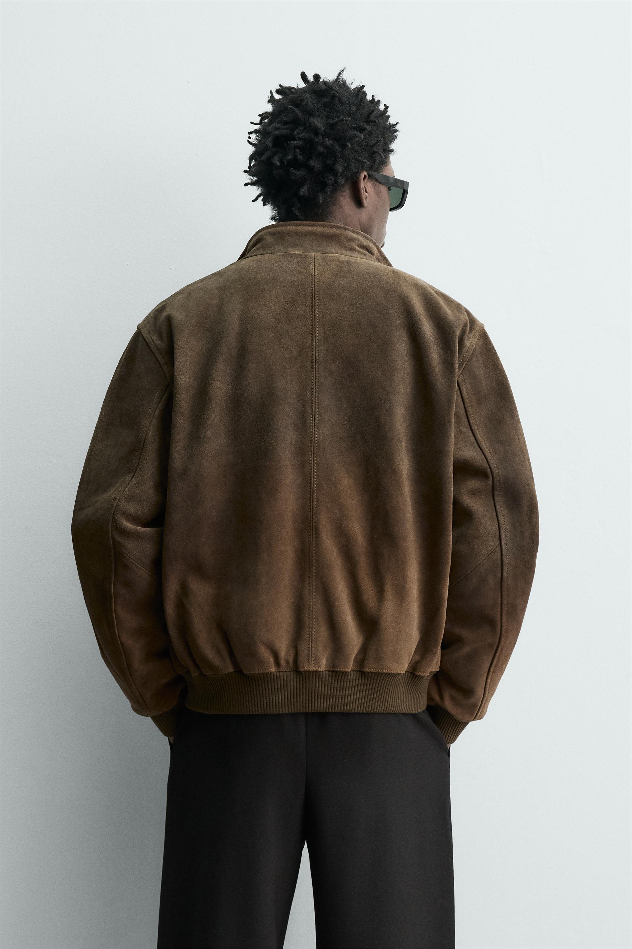 BLOUSON REGULAR FIT CUIR DAIM
