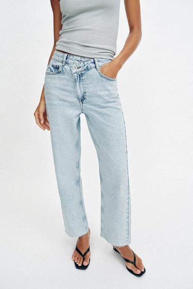 Z1975 STRAIGHT HIGH-WAIST CROSSOVER WAIST JEANS - Light blue by Zara