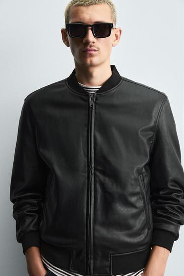 LEATHER EFFECT BOMBER JACKET - Black by Zara - Image 4