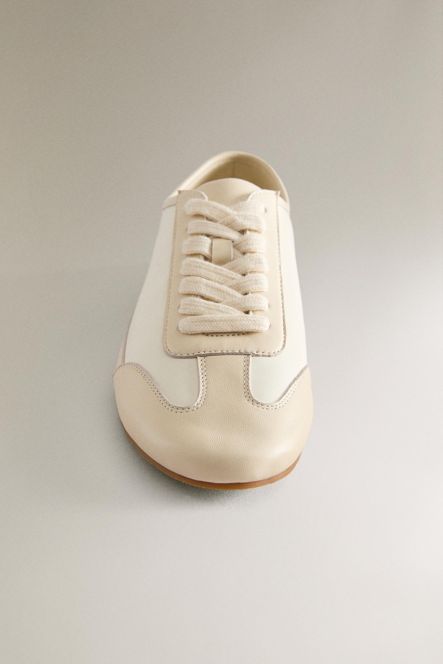 Женские кроссовки Zara Leather Sports, цвет: Бежевый — фото 3