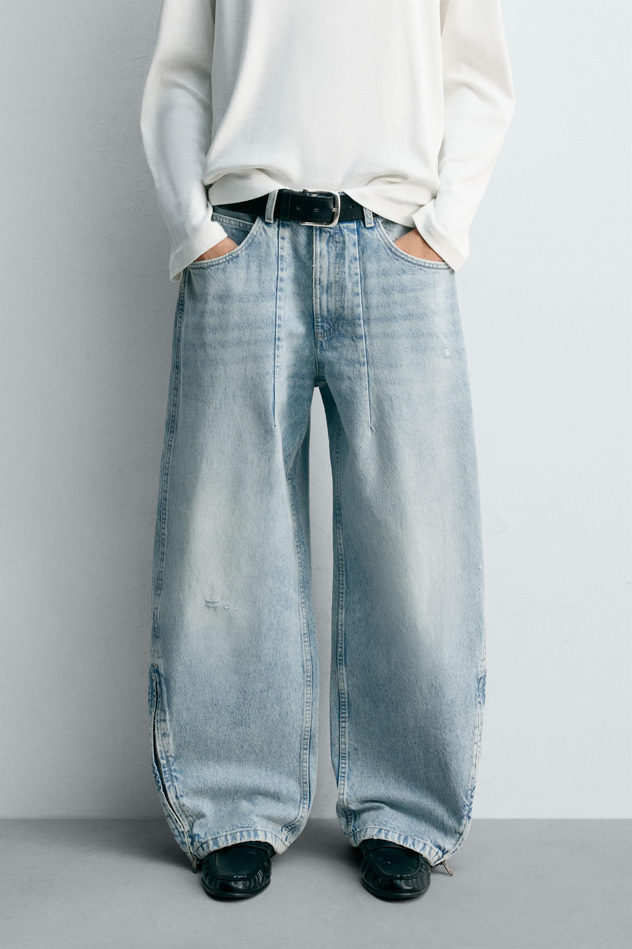 バルーンフィットジッパーデニムパンツ - ブルー/グリーン | ZARA