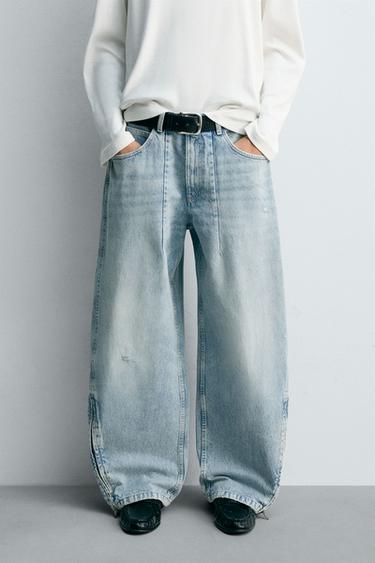 BALLOON FIT JEANS WITH ZIP - Blue / Green by Zara