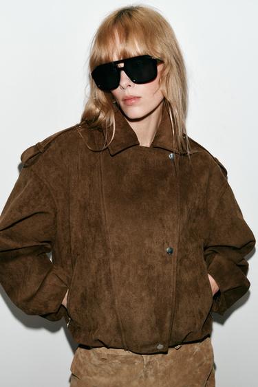OVERSIZE FAUX SUEDE BIKER JACKET - Brown by Zara - Image 5