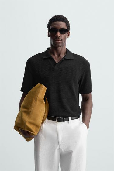 GEOMETRIC JACQUARD POLO SHIRT - Black by Zara