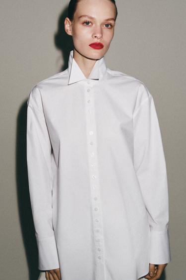 ZW COLLECTION BUTTONED POPLIN SHIRT - White by Zara - Image 4