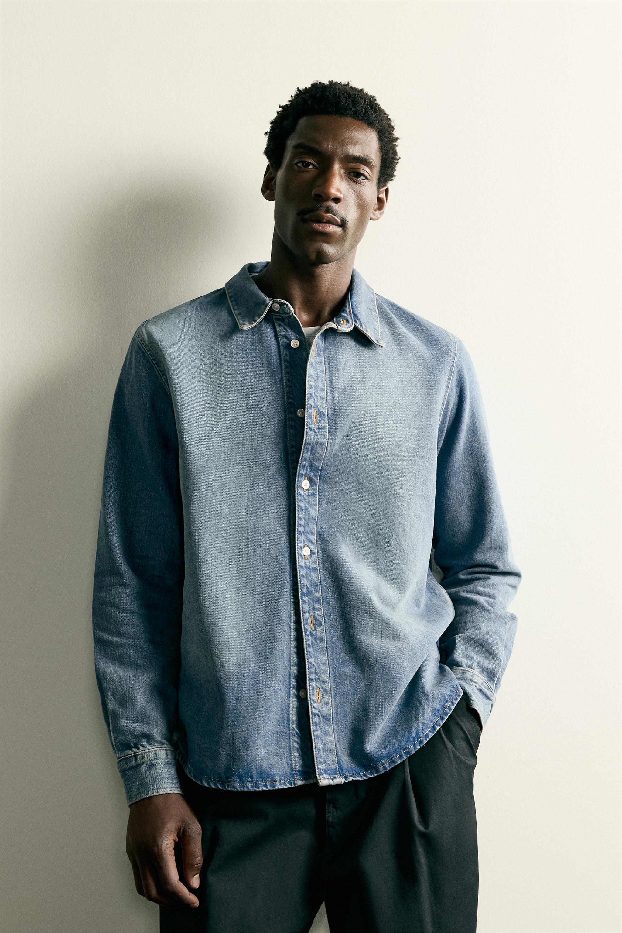 コットン＆レーヨンデニムシャツジャケット - ミディアムブルー | ZARA