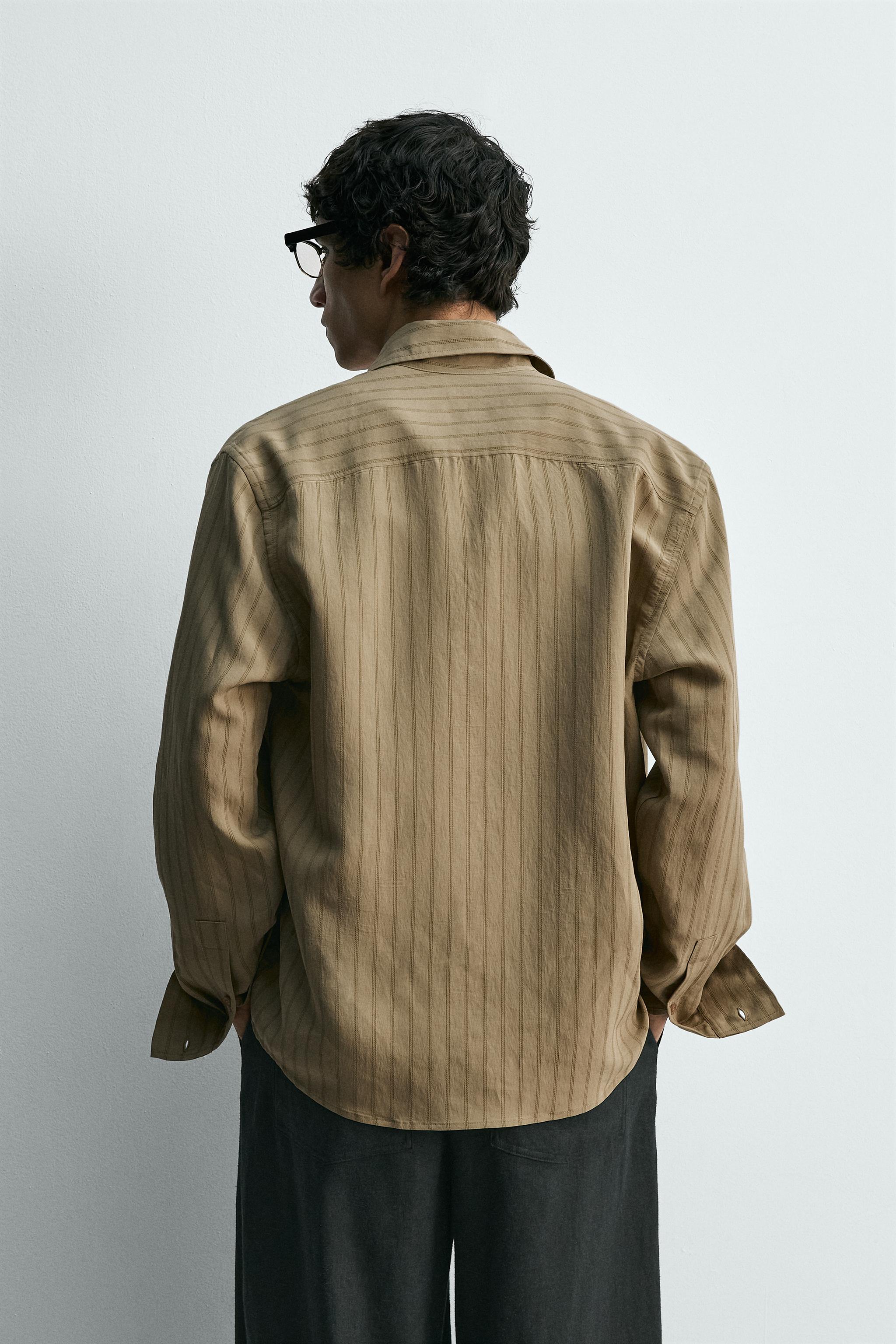 FLOWY STRIPED SHIRT - Khaki | ZARA United States