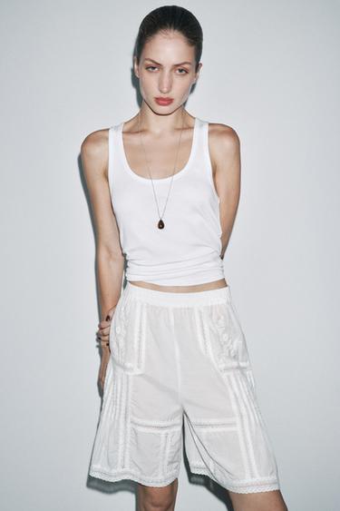 LIMITED EDITION EMBROIDERED LACE BERMUDA SHORTS - Oyster-white by Zara