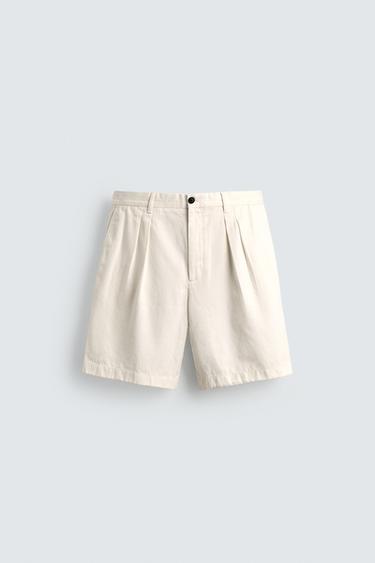 RELAXED FIT PLEATED BERMUDA SHORTS AARON LEVINE X ZARA - Oyster-white by Zara