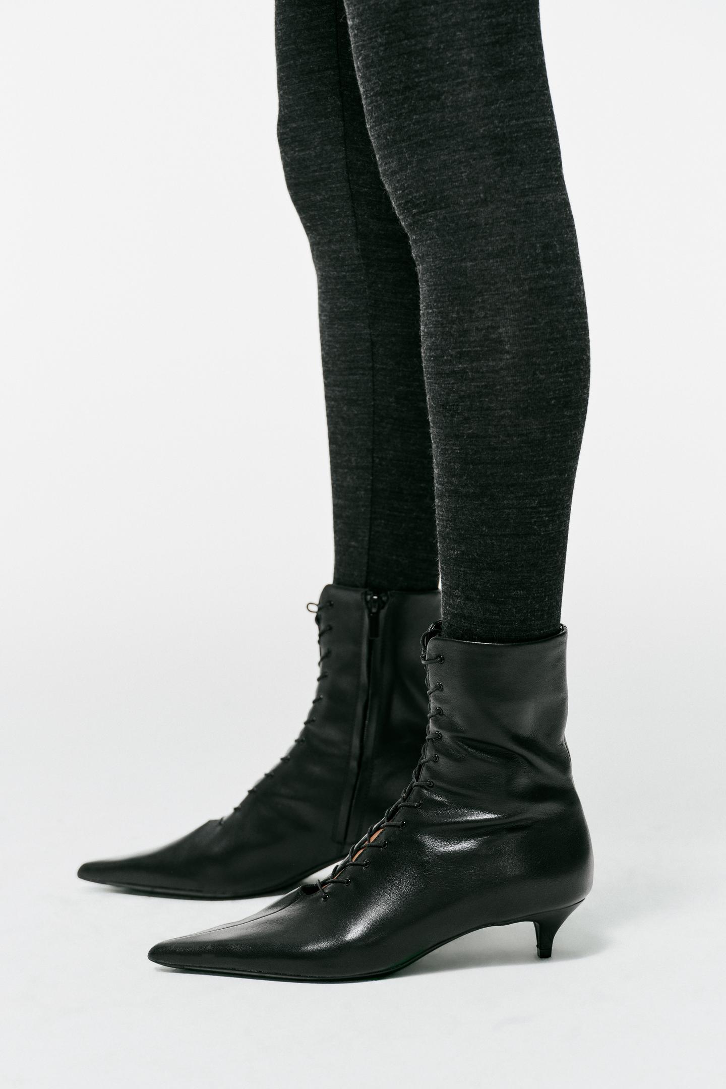 Женские ботинки Zara Leather Kitten Ankle, цвет: Чёрный — фото 3