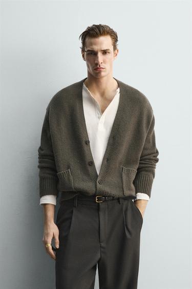 Zara WOOL - CASHMERE CARDIGAN LIMITED EDITION - Khaki