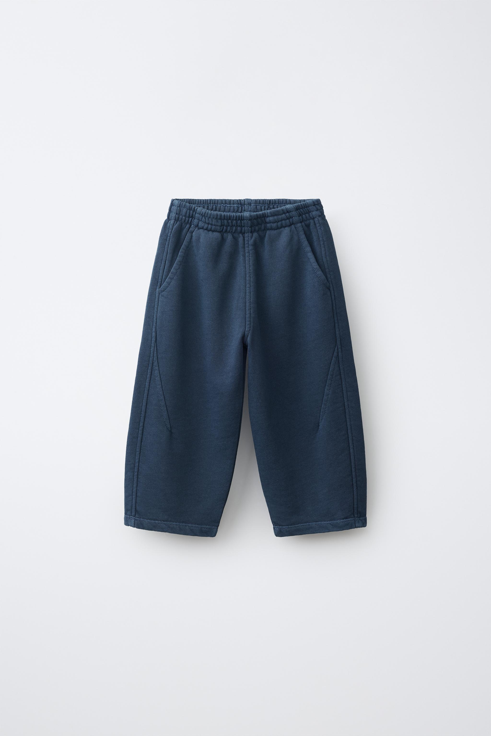 SOLID BARREL PANTS — Navy blue