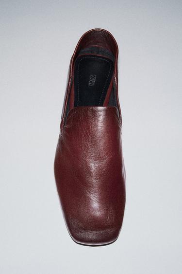 Zara SOFT LEATHER SLIPPERS - Burgundy Red
