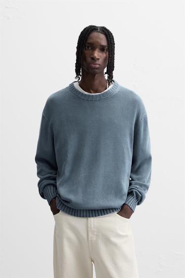 SUÉTER LAVADO COM TEXTURA - Azul / Cinza da Zara