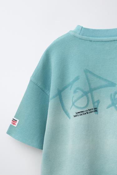 GRAFFITI PRINT WAFFLE-KNIT T-SHIRT - Sky blue by Zara - Image 3