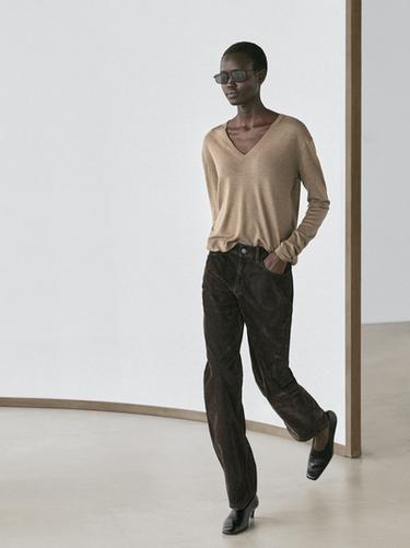 Zara Low-rise straight-leg flocked jeans - Khaki